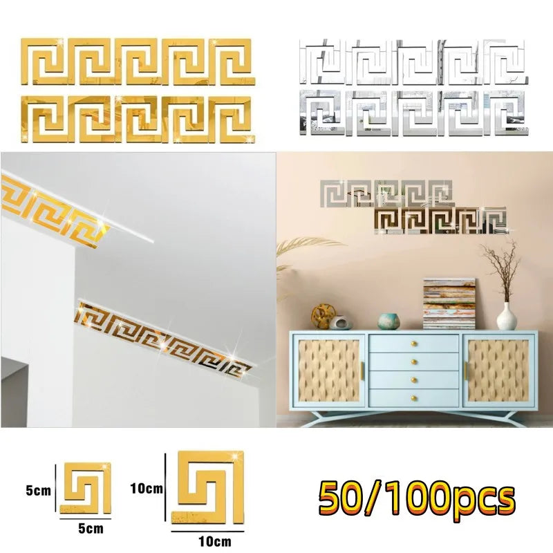 stickers decoratifs classiques or argent rouge bleu motif grec adhésifs mur meuble 10x10cm 5x10cm
