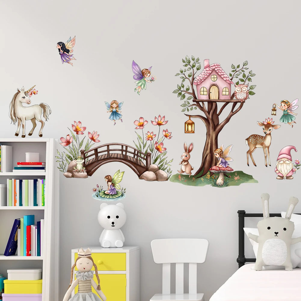 stickers muraux licorne fées animaux aquarelle chambre enfant fantaisie