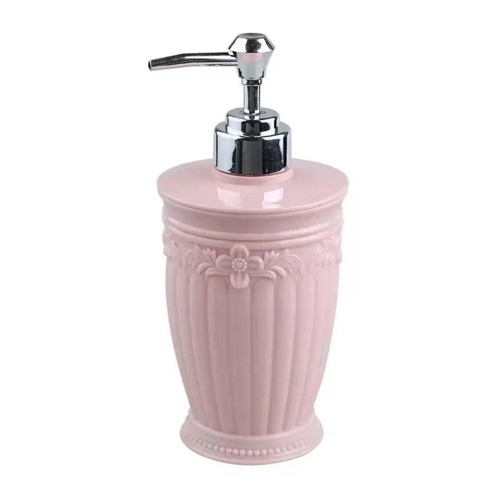 distributeur savon liquide rose clair relief floral classique pastel vintage lignes verticales rechargeablemanuel