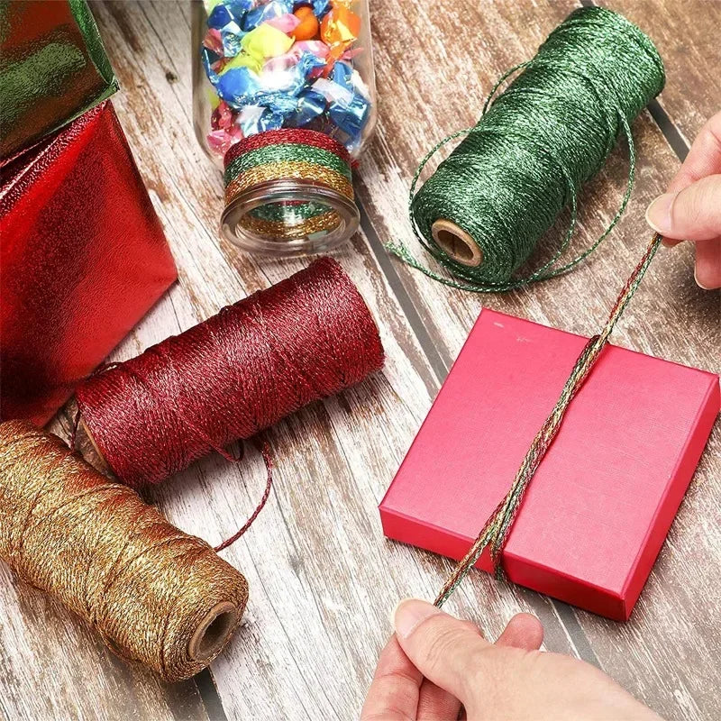fil coton glitter vert rouge doré argenté décoratif boîte rangement satin