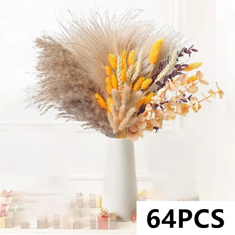 décoration maison bouquet fleurs séchées pampas bunny tail naturel rustique anniversaire mariage