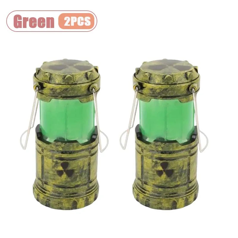 veilleuse deco radioactive bidon vert motif danger science fiction halloween citrouille chauve souris tombes