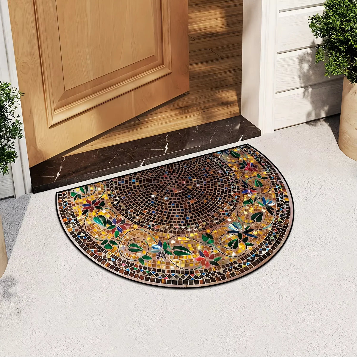 tapis d'entrée multicolore moderne mosaïque motifs floraux antidérapant résistant salissuresextérieur salon