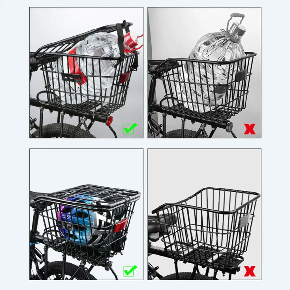 panier vélo arrière noir clips maille métallique sac rangement ciseaux pinces moderne