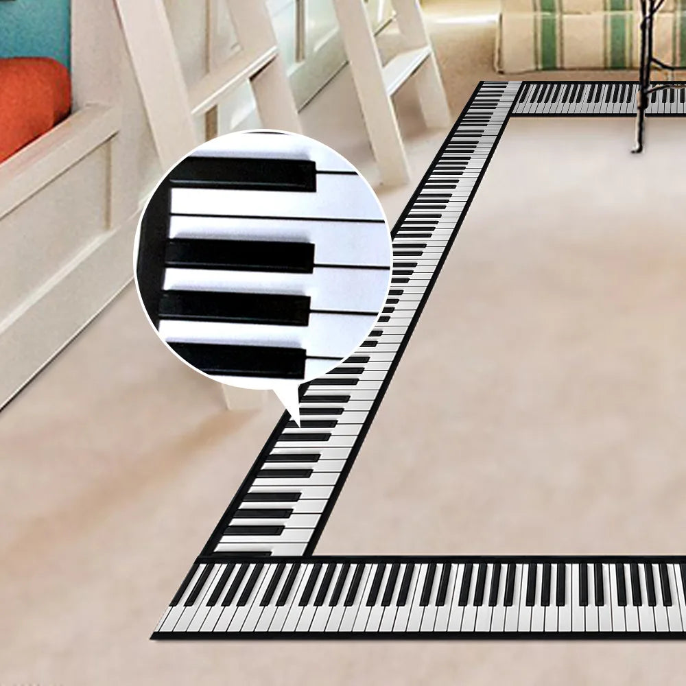 tapis noir blanc clavier piano adhésif maison moderne décoration chambre enfant musique