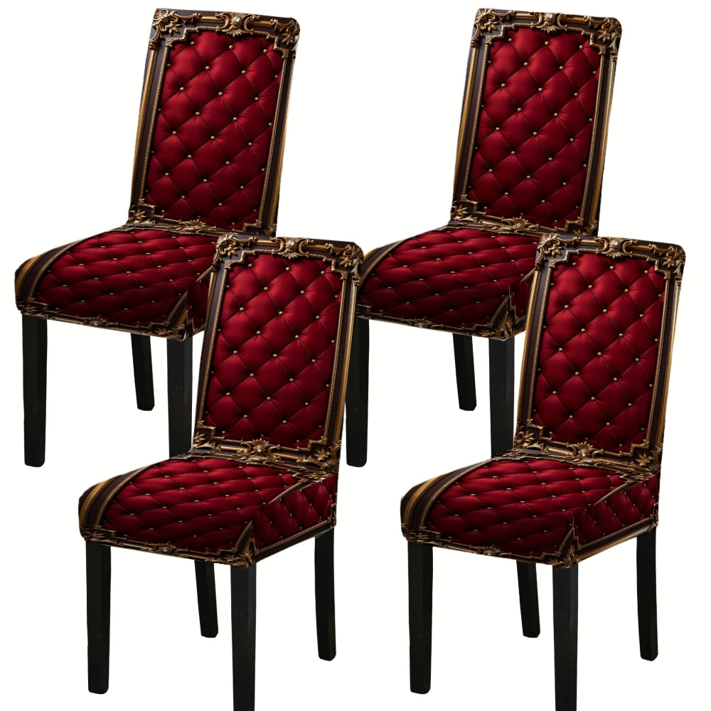 housses chaises dîner rouge foncé ornementées capitonnées élastiques machine lavables six pièces