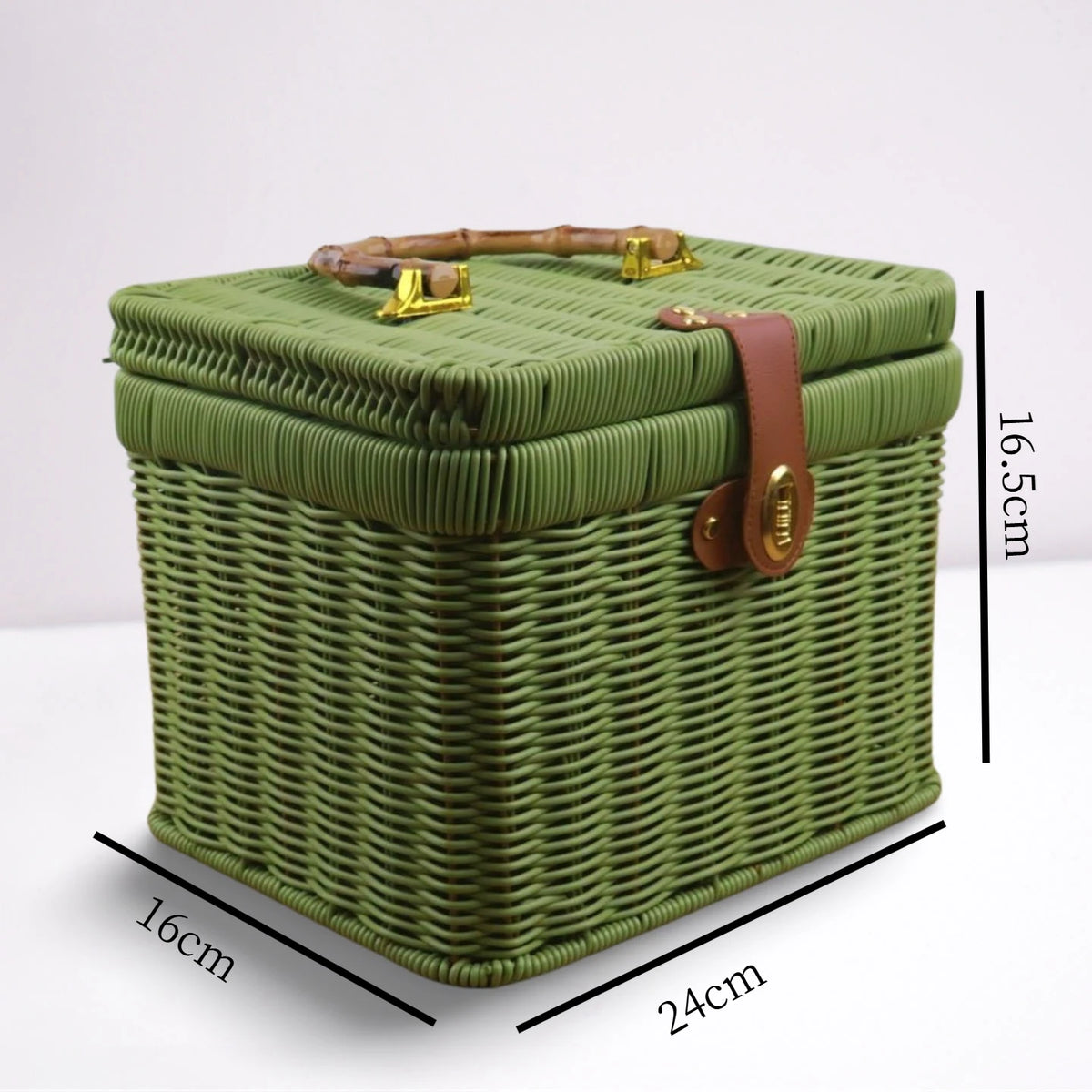 paniers rangement tressés rose vert marron poignées métalliques couvercle verrouillable vintage multifonctionnels