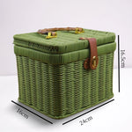 paniers rangement tressés rose vert marron poignées métalliques couvercle verrouillable vintage multifonctionnels