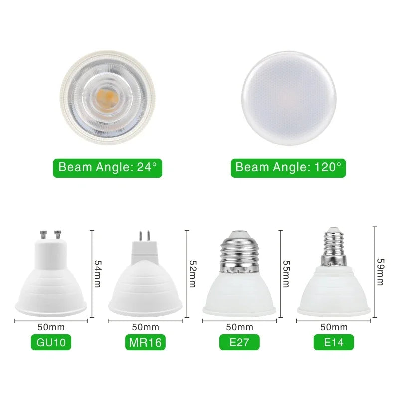 Ampoule LED E14 E27 GU10 MR16 6W 250 lumens blanc moderne 25000h opacité chambre