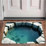 tapis sol 3d moderne bleu gris crocodile grotte eau antidérapant résistant extérieur 40x60cm