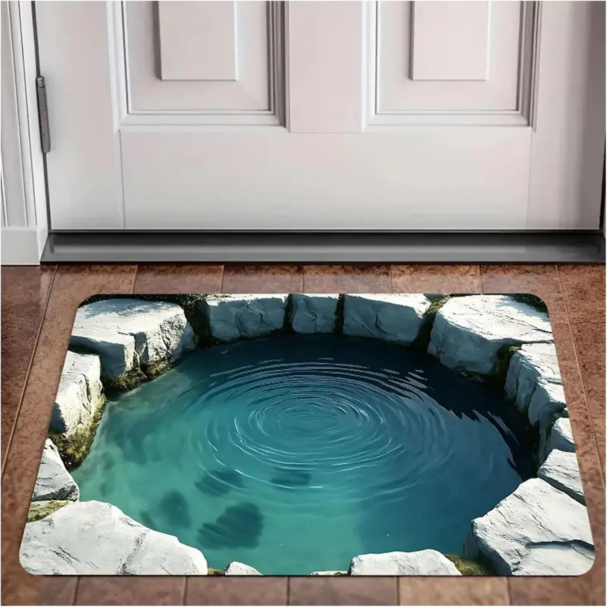 tapis sol 3d moderne bleu gris crocodile grotte eau antidérapant résistant extérieur 40x60cm