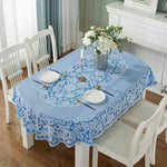 nappe table imperméable brodée dentelle blanche classique blanc bleu violet réutilisable maison