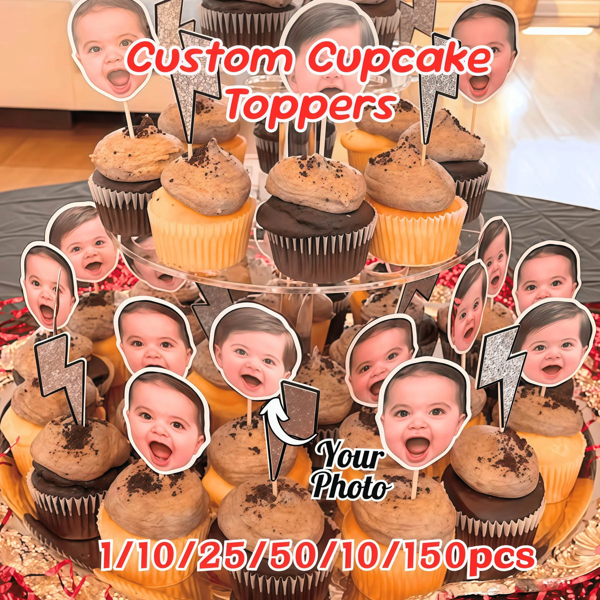 toppers cupcakes personnalisables visages modernes anniversaire mariage événements enfants fêtes