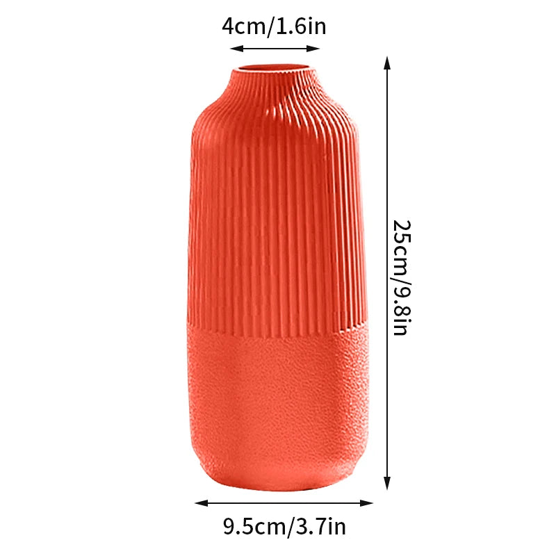 vases modernes orange blanc vert rayures horizontales opaques décoration intérieure papier bougie fleurs artificielles