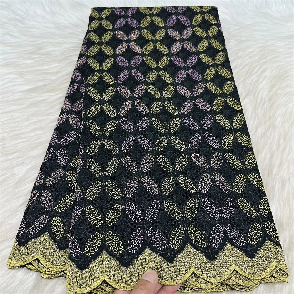 tissu brodé coton blanc doré noir vert bleu rose marron motif géométrique résistance déchirure