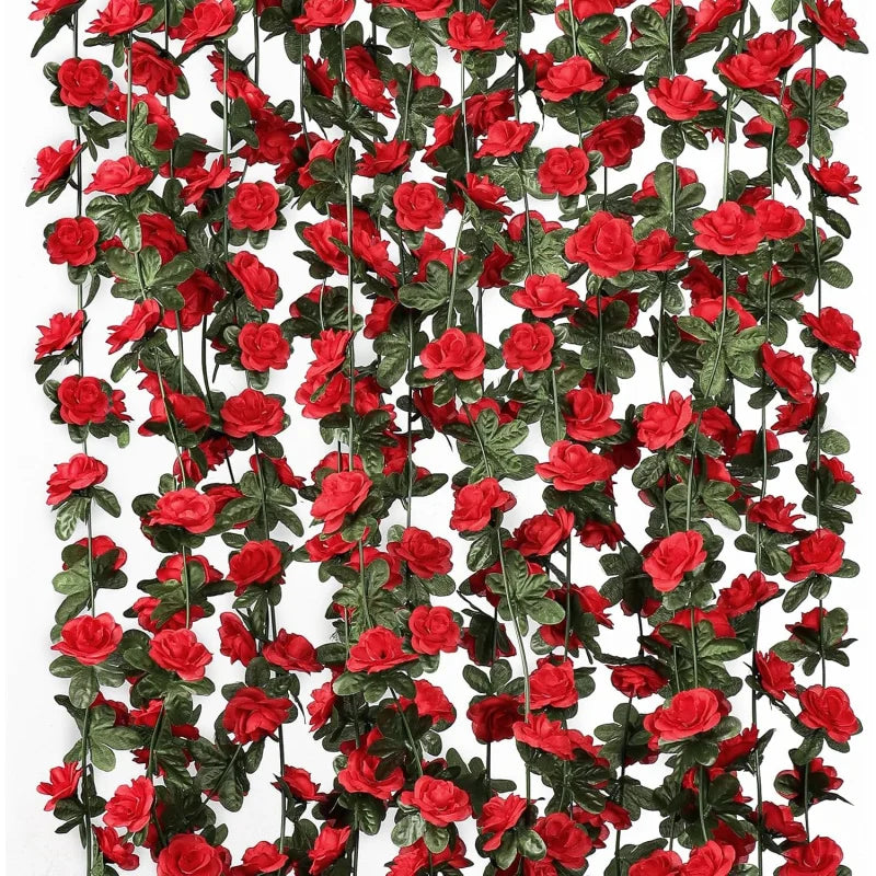 guirlande fleurs artificielles roses rouges vignes soie décoration mariage anniversaire extérieur romantique chambre maison