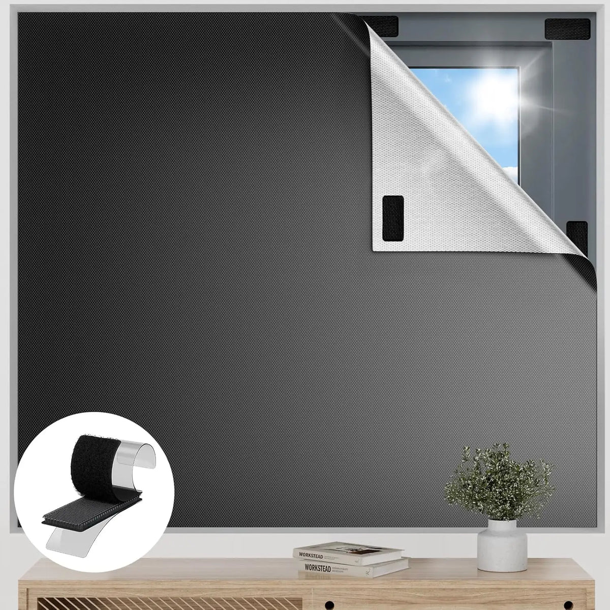 rideau occultant noir polyestère adhésif double face moderne opaque 100x150cm 100x200cm 100x300cm 100x400cm