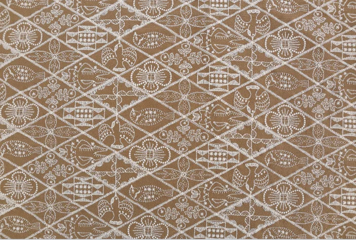 tissu brodé traditionnel géométrique floral résistant coton bleu foncé marron blanc totalément opaque artisanal