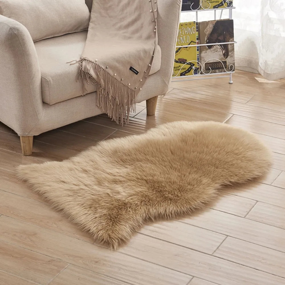 tapis blanc fourrure synthétique moderne polyester lavable vinyle sans BPA chambre maison