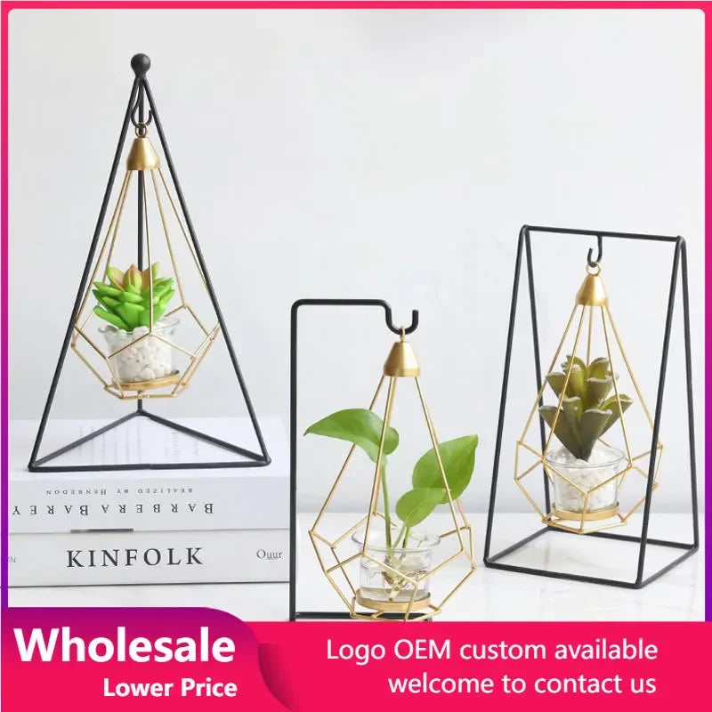 support plante suspendue métal noir doré pot verre plante artificielle décoration maison moderne