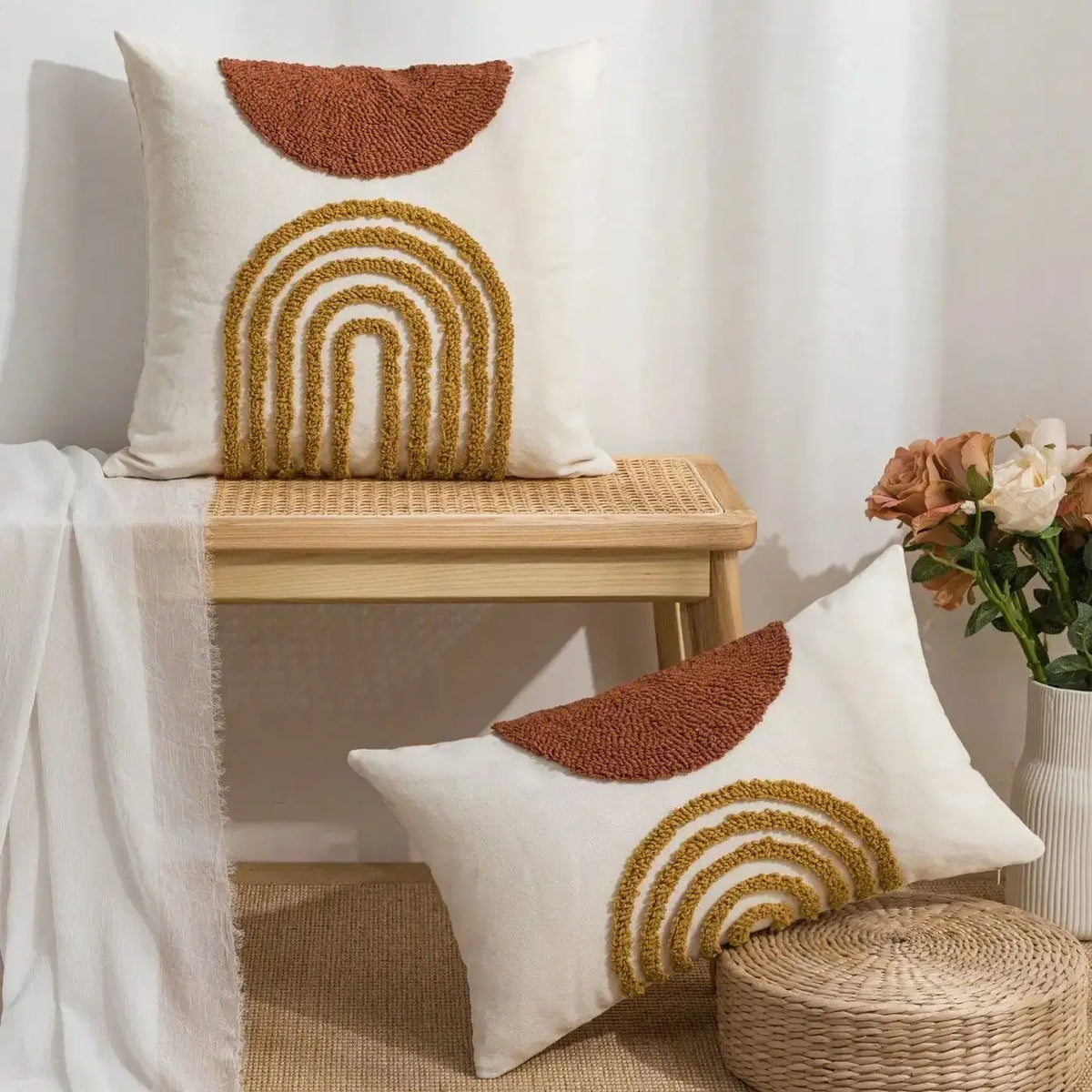 housse coussin polyester géométrique arc ciel moderne blanc 45x45cm 30x50cm