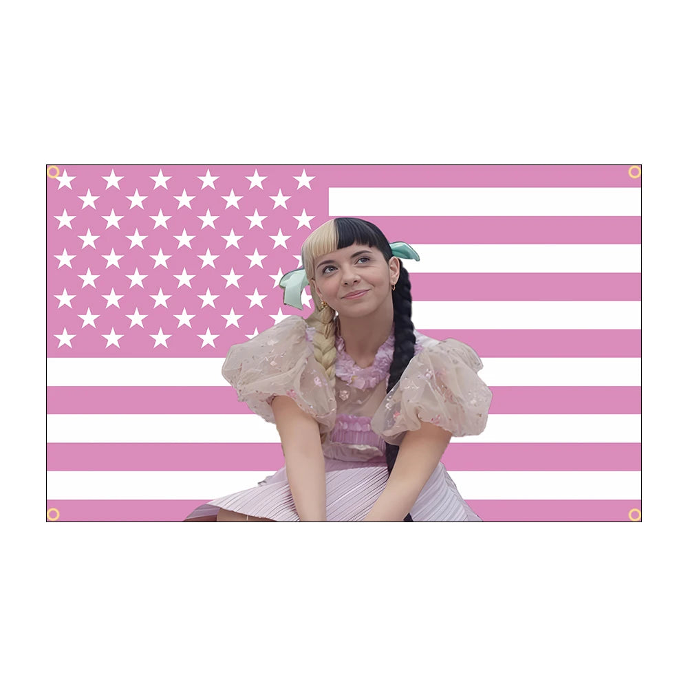 drapeau rose étoiles blanches rayures horizontales décoration muriale clips métalliques polyester opacité 90x150cm patriotic