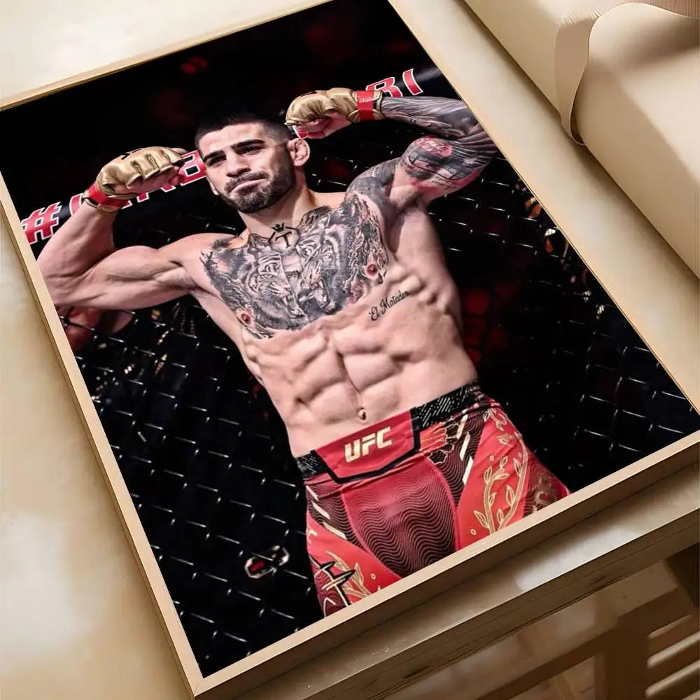 affiche ufc boxeurs moderne sportive noir blanc rouge jetro cadre bois chambre salonhôtel