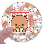 sticker kawaii mignon personnage divers expressions activités quotidiennes blanc rose vert