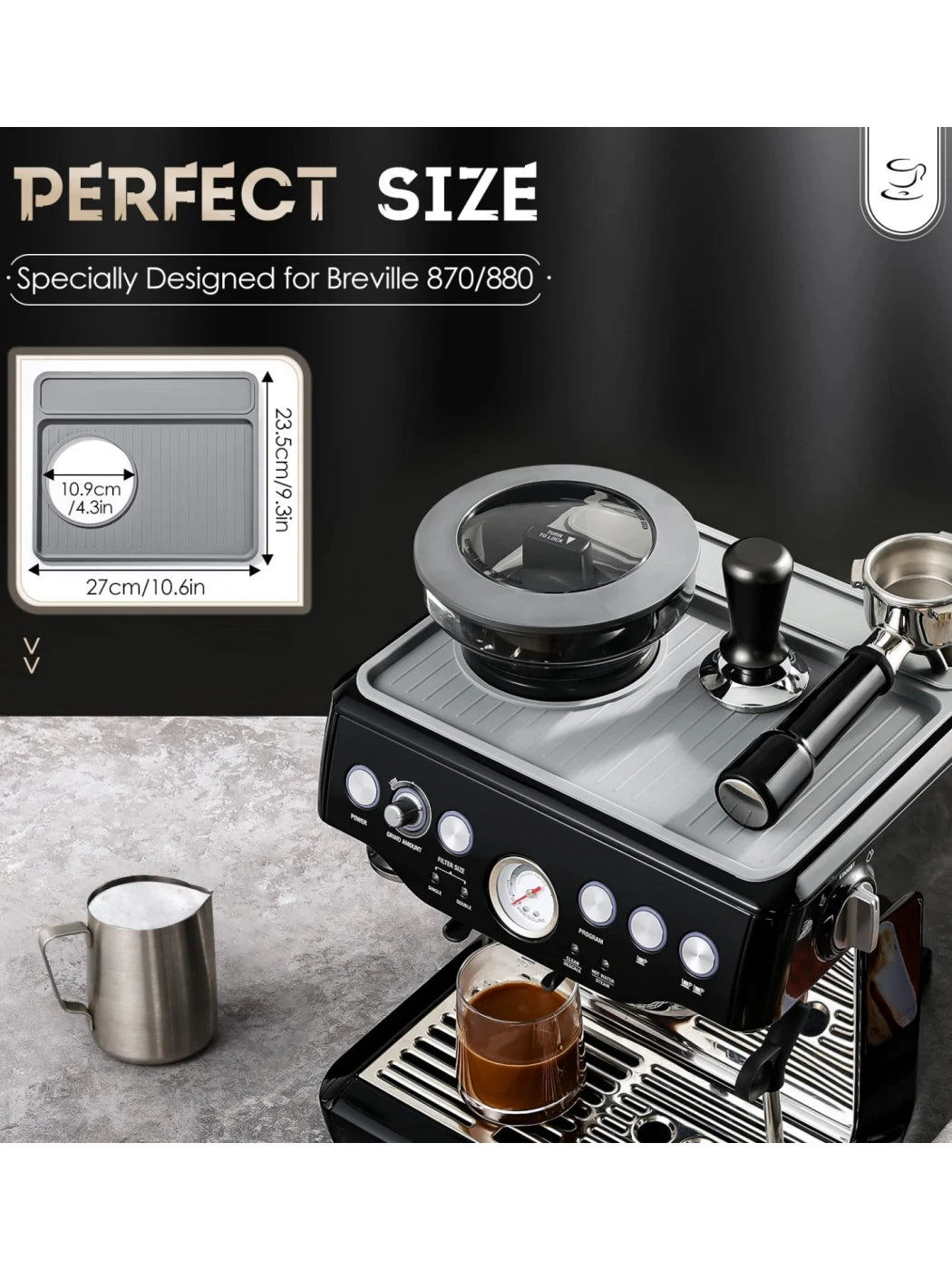 protège machine espresso silicone anti dérapant gris tasse verre pichet lait évier vaisselier cuisine