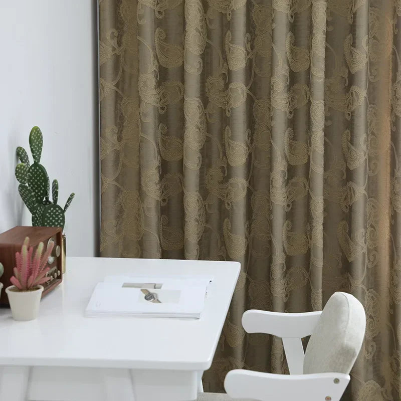 rideau classique beige broderie florale opaque salon chambre maison tissu polyester coton