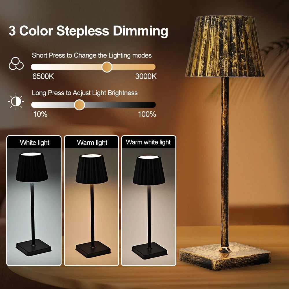 lampe table moderne lampe led rechargeable usb couleurs ambiance plissée effet vieilli base antislip.touchscreen