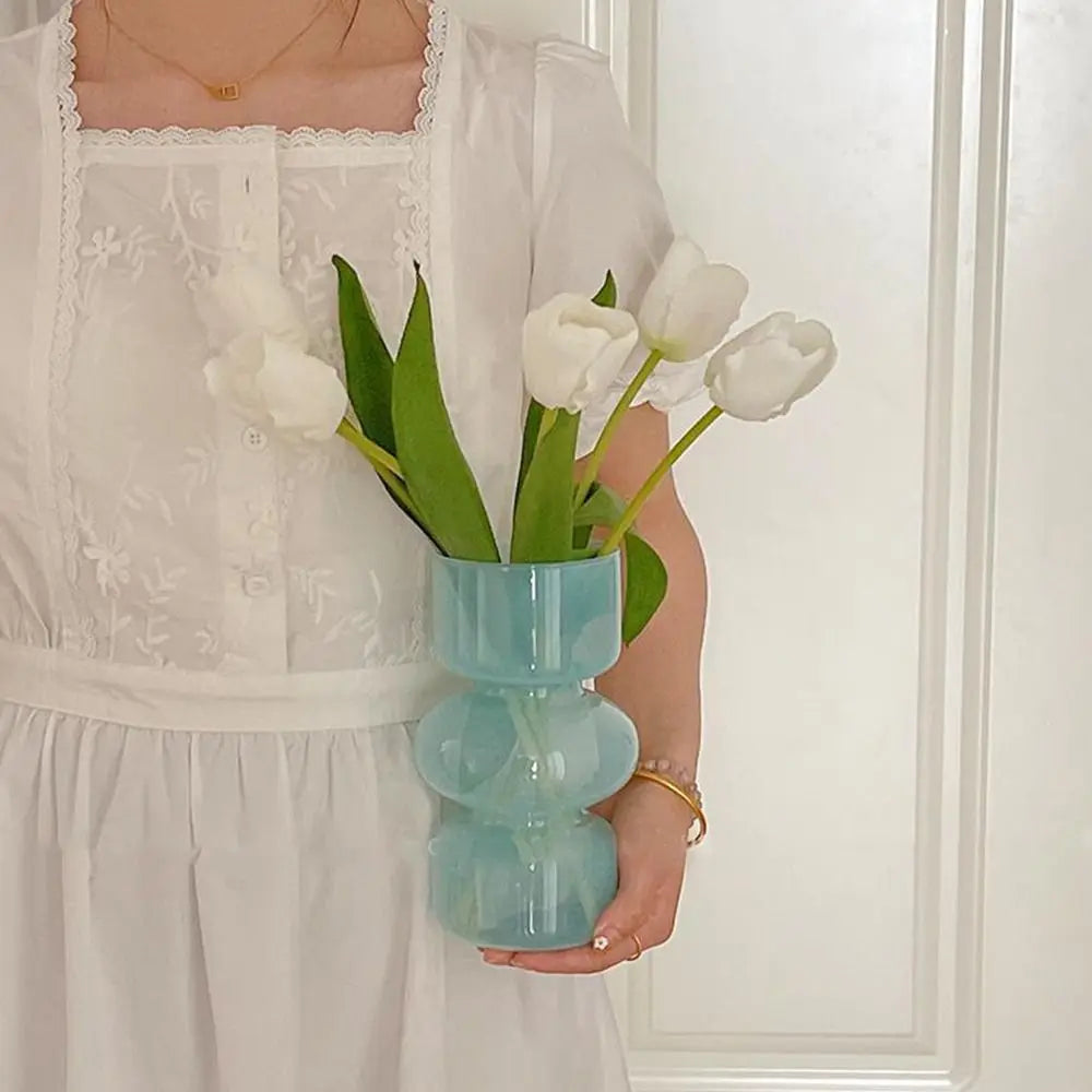 vase verre moderne blanc vert bleu rose noir geometrique decoration intérieure fleurs artificielles