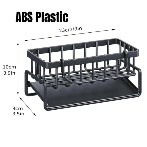 organisateur cuisine multifonctionnel noir grille métallique moderne éponge gant vaisselle brosses fixations occlusives