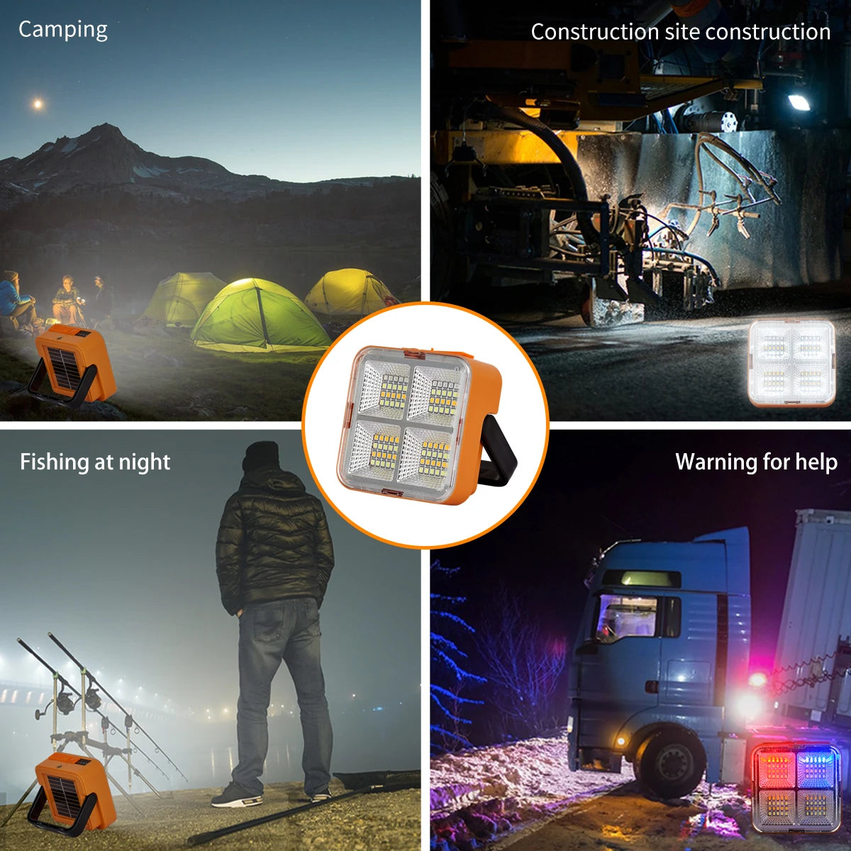 lampe solaire portative orange moderne recharge solaire usb poignée aimant emergency light camping