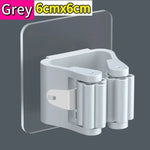 porte balai adhésif transparent blanc gris moderne support mops clips rangement cuisine salle bains
