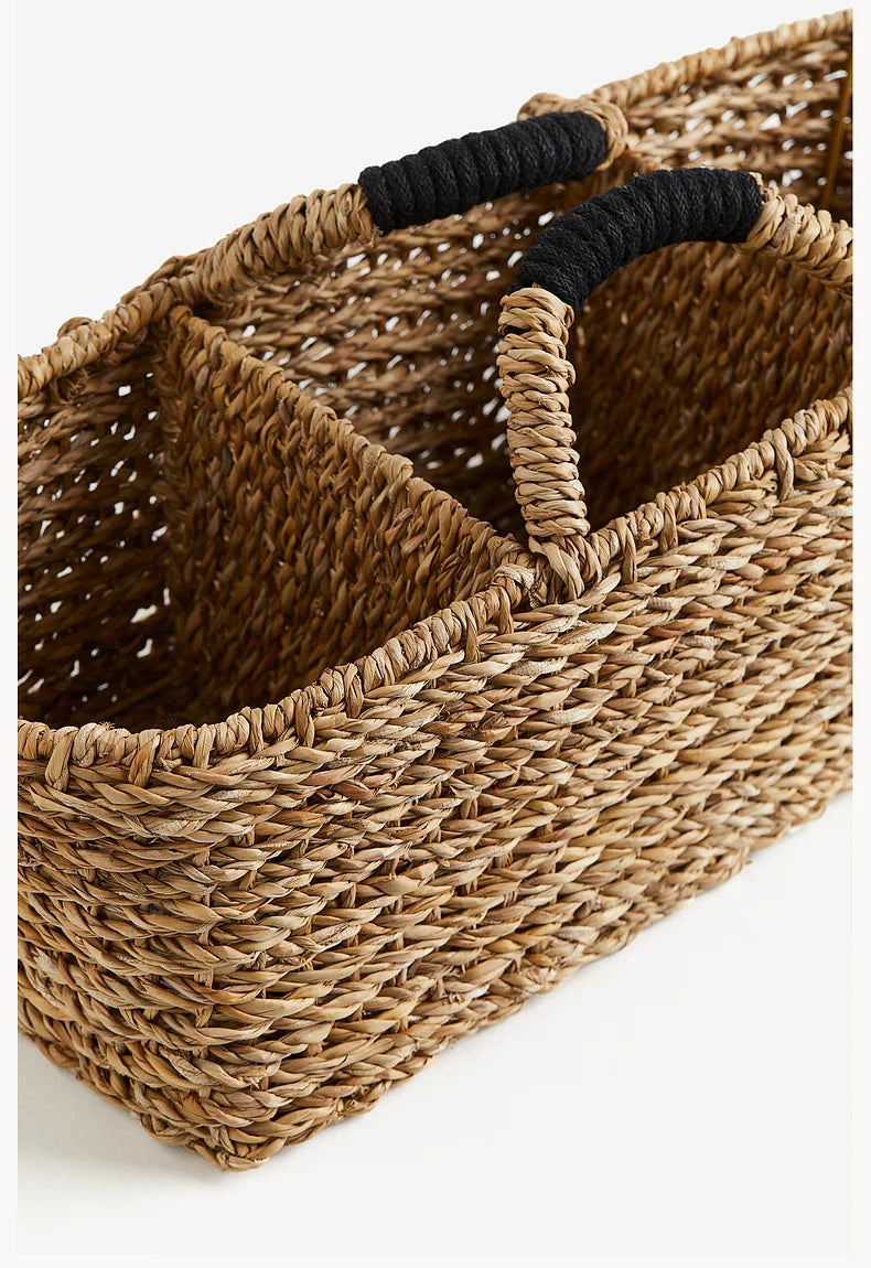 panier rangement tressé réutilisable bois compartiments organisation décoration bohème rustic