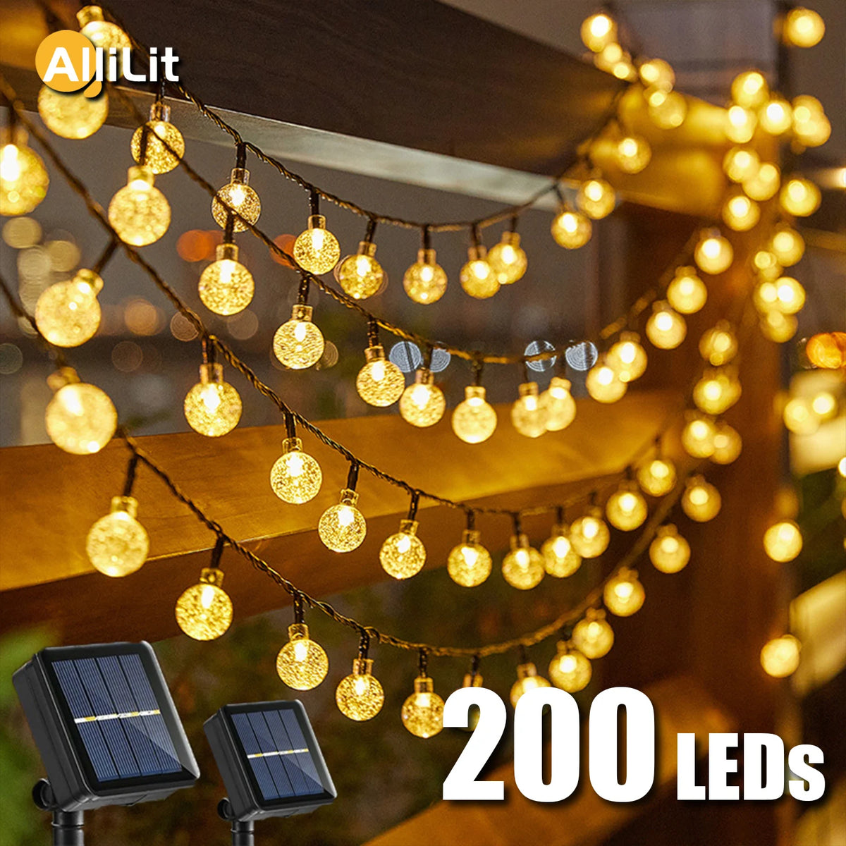 guirlande lumineuse solaire led blanc chaud boules translucides exterieur jardin decoration noel camping