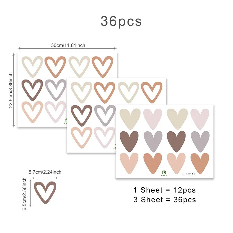 stickers muraux coeurs beige rose gris brun modernes adhésifs chambre enfants fonds écran