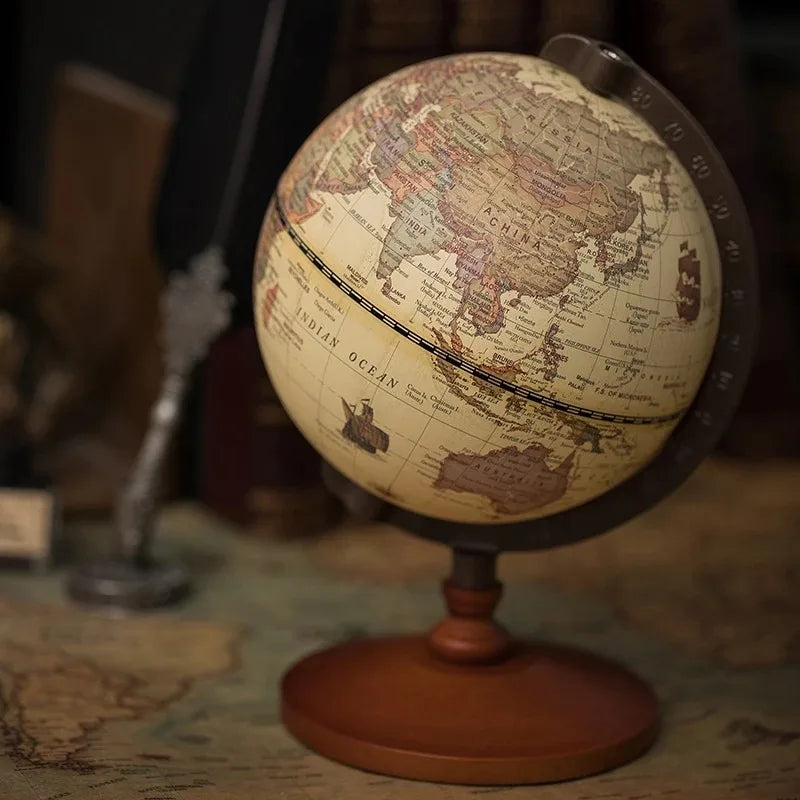 globe terrestre vintage bois carte monde décoration maison salon