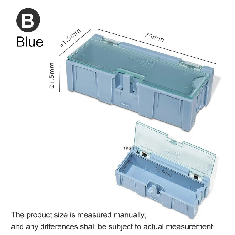boîtes rangement électroniques vert rose bleu clips fermeture pratiques modernes