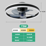 ventilateur led moderne noir blanc pales télécommande vitesses lumens 5000