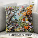 coussin brodé oiseaux fleurs artisanal maison polyester bleu marron vert orange Jaune rose blanc
