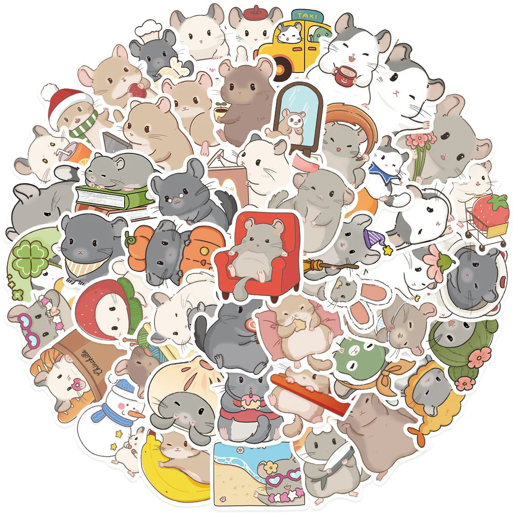 stickers dessin animé hamsters adhésifs blanc gris beige rose vert bleu orange jaune marron