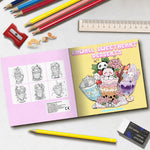 livre coloriage adultes dessins animés kawaii desserts animaux fleurs papier opaque crayons feutres gommes