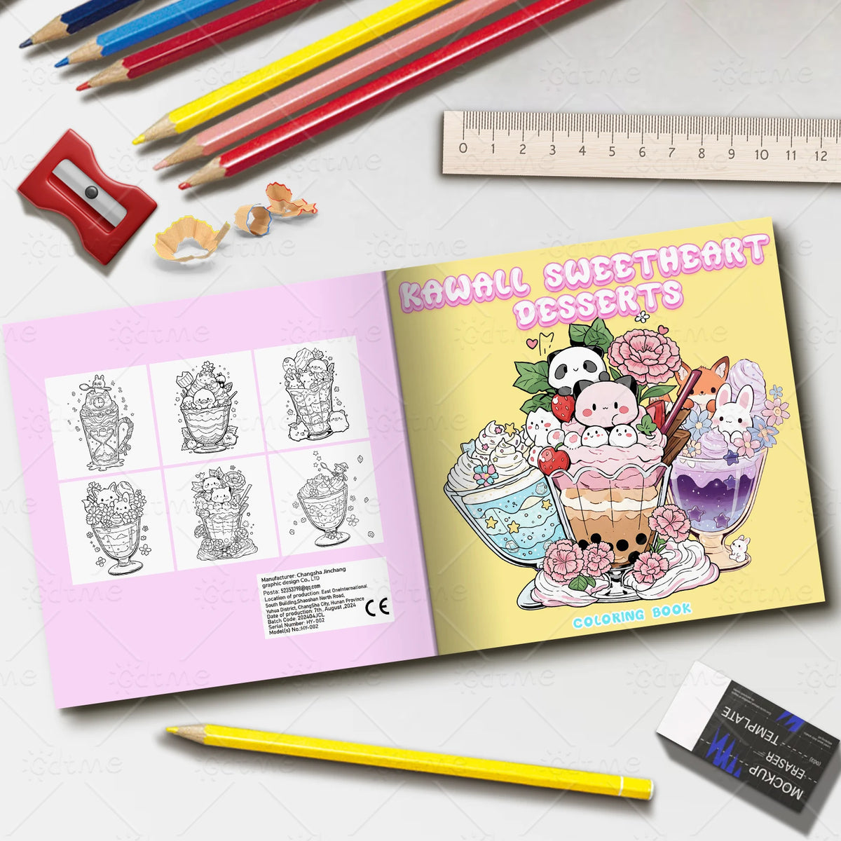 livre coloriage adultes dessins animés kawaii desserts animaux fleurs papier opaque crayons feutres gommes