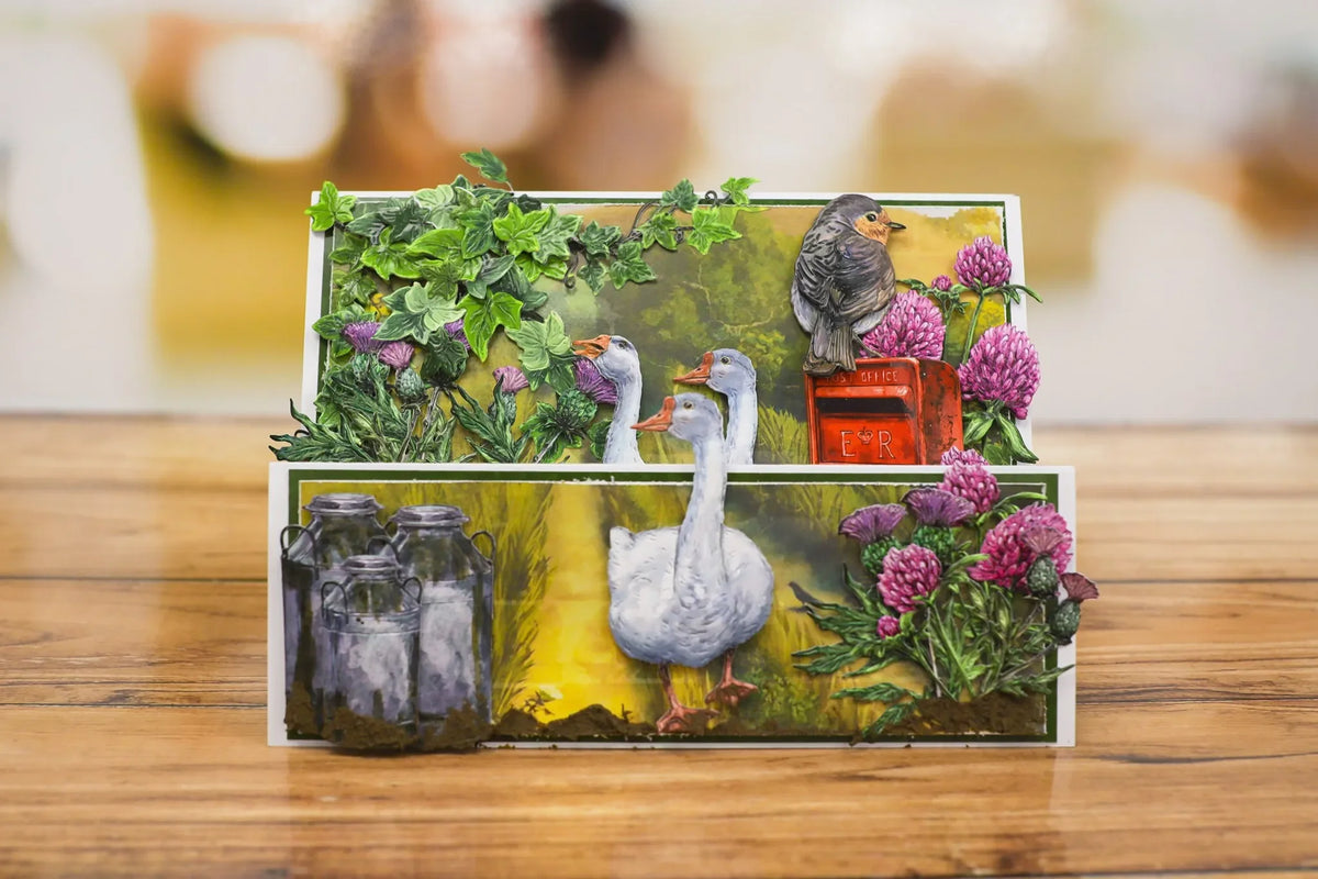 cartes postales 3d illustratives animaux fleurs oiseaux barbelés boîte lettres bouteilles herbe rouge vert