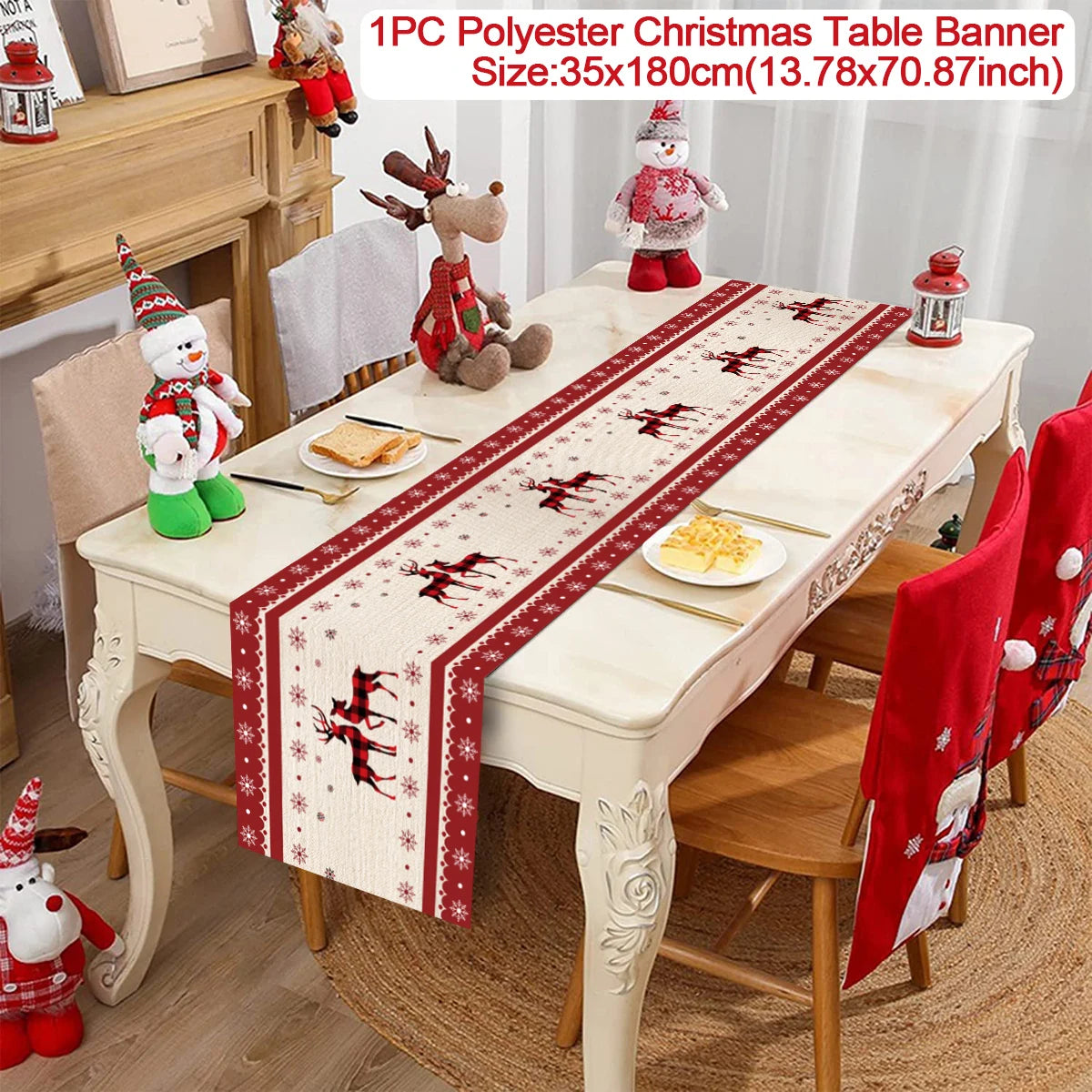 table noël rouge blanche verte noël oiseaux flocons poinsettias sapins festive