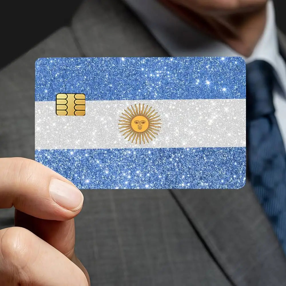 autocollants adhésifs drapeau argentin soleil doré carte crédit bleu blanc anti rayures pièces opaques