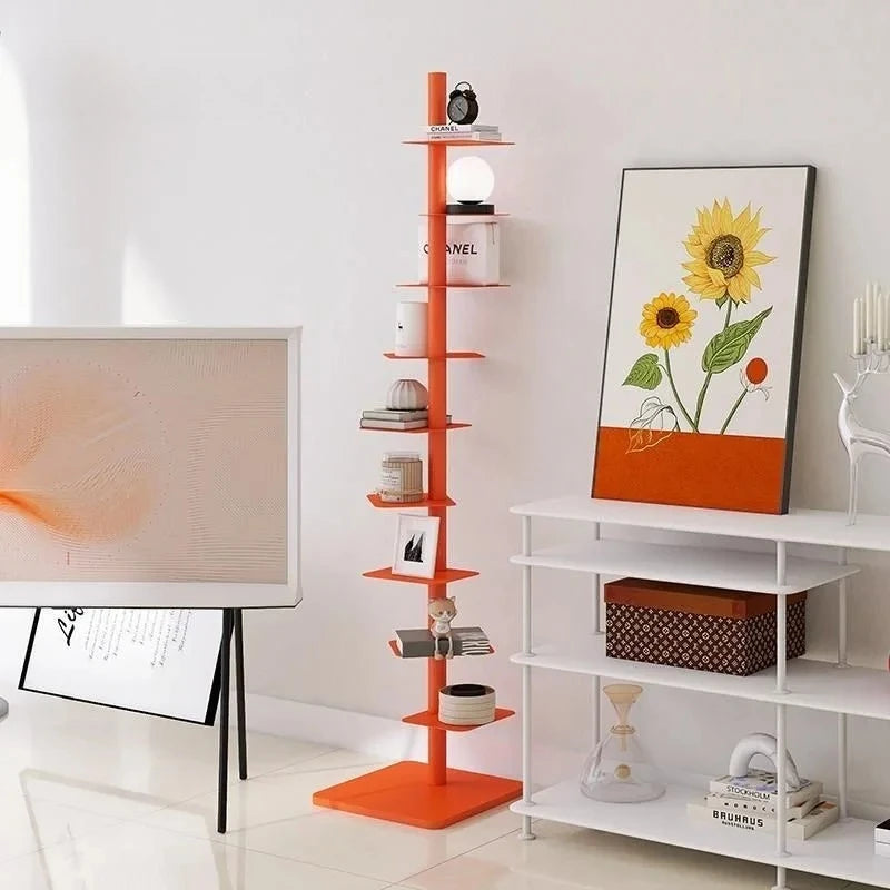 étagère arbre moderne minimaliste noir orange blanche rangement salon livres plantes décor