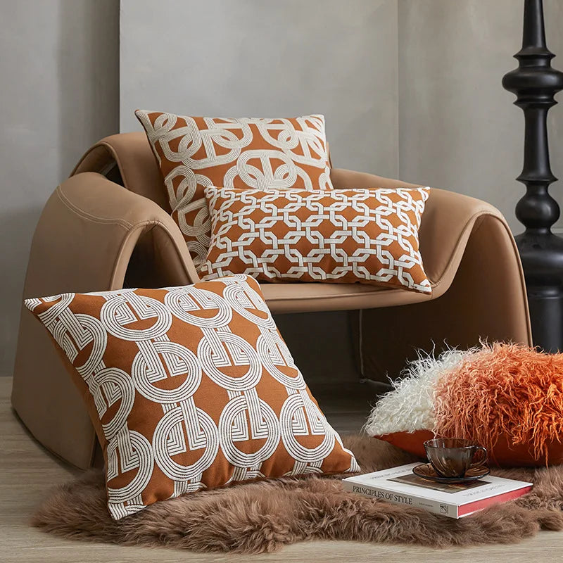 coussins décoratifs géométriques orange blanc modernes maison voiture 50x50cm 45x45cm 30x50cm